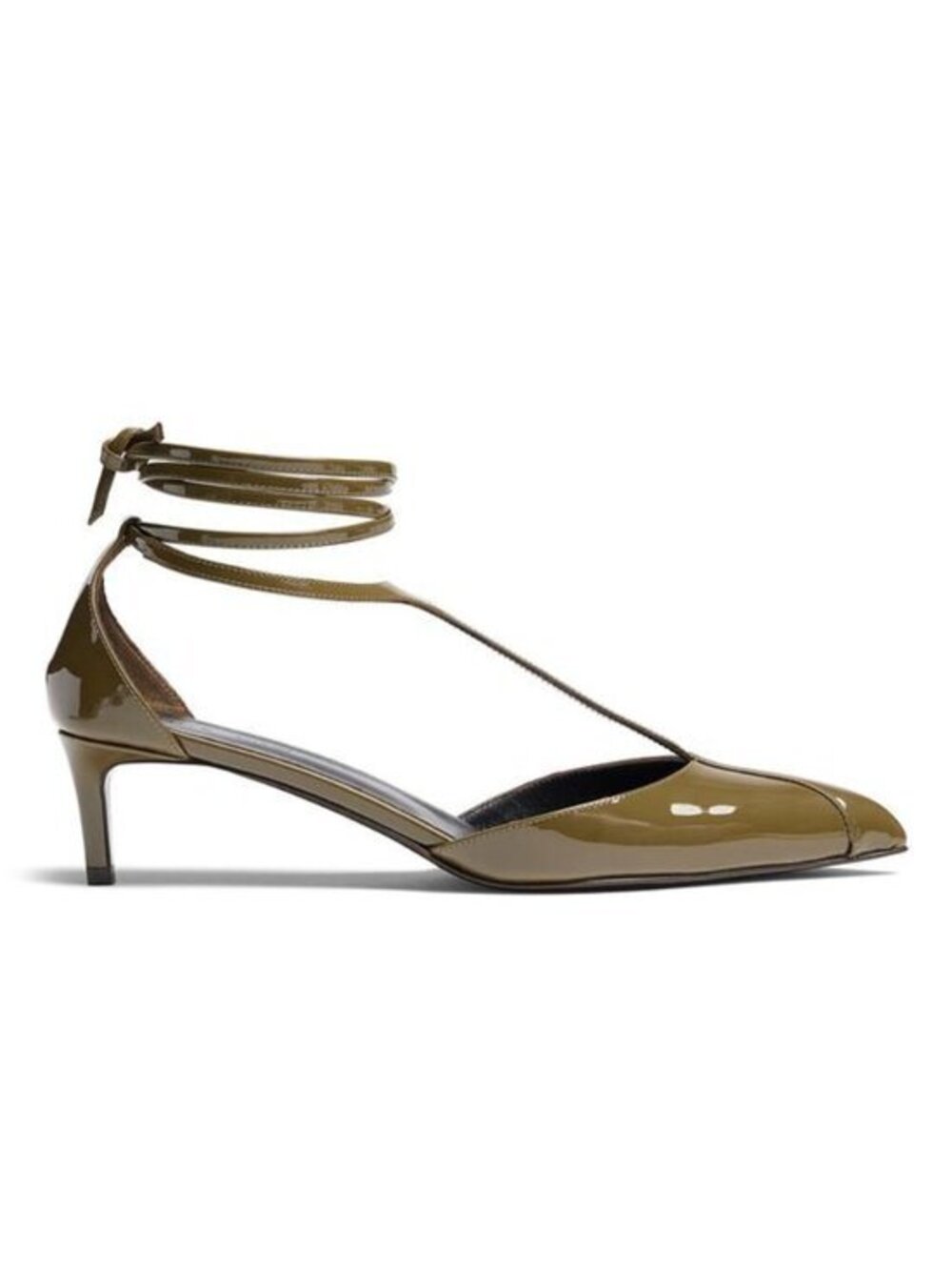 KHAITE Olive Mia Patent Leather Pointed-Ankle Tie Kitten Heels Size 41.5